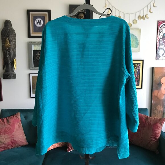 ALI MILES size 1X Blue Textured Artsy Stretch Jersey 3/4 Sleeve Tunic Lagenlook - Picture 4 of 6